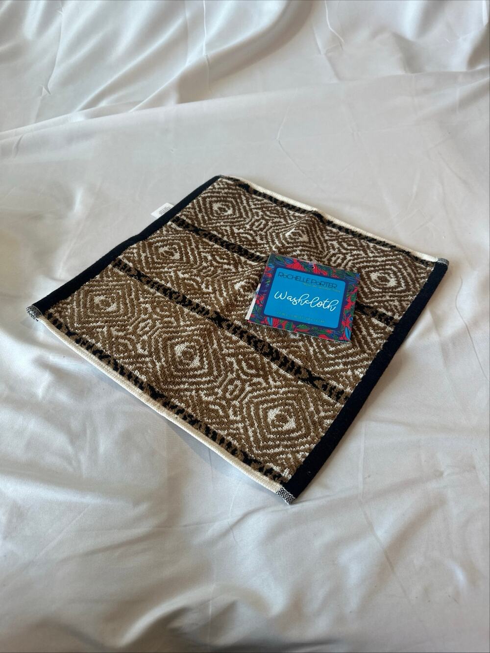 NWT Rochelle Porter "Tiger Tiger" Washcloth 13x13 Cocoa Brown Geometric